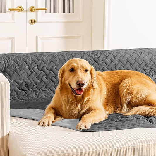 gogobunny 100% Double Sided Waterproof Dog Blanket Soft Pet Bed Cover Reversible Protect Furniture Couch Sofa Car for Puppy Cat Kids (Dark Grey/Light Grey 52x82 Inch 1))