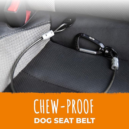 Mighty Paw Dog Seat Belt - Chew-Proof Metal Safety Restraint - Steel Braided Vehicle Tether with Carabiner - Car Seat Strap Dog - Dog Car Safety Harness - Pet Seat Belt - Dog Car Tether (Black, 60cm)