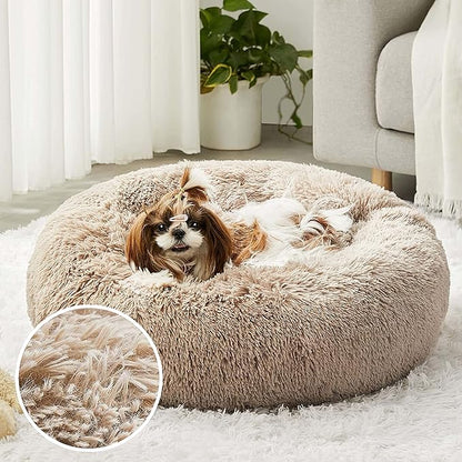 Western Home Faux Fur Dog Bed & Cat Bed, Original Calming Dog Bed for Small Medium Large Pets, Anti Anxiety Donut Cuddler Round Warm Washable Cat Bed for Indoor Cats(20", Brown)