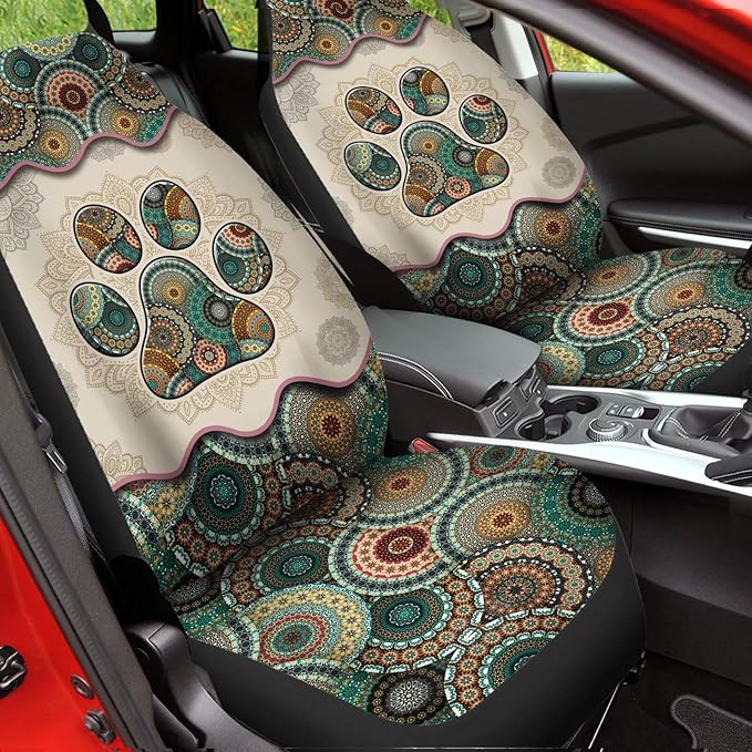 Green Boho Mandala Dog Paw Pattern Bucket Seats Protector Set of 2