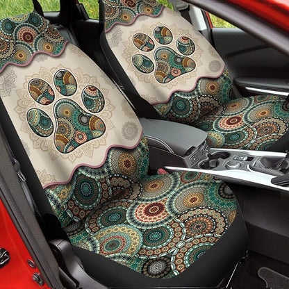 Green Boho Mandala Dog Paw Pattern Bucket Seats Protector Set of 2