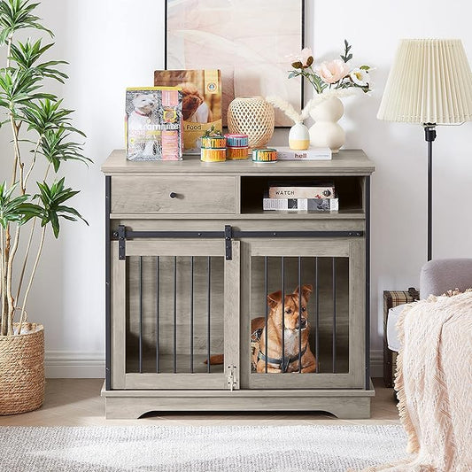 NicBex Dog Crate Furniture Dog Cage with Sliding Doors and Drawers