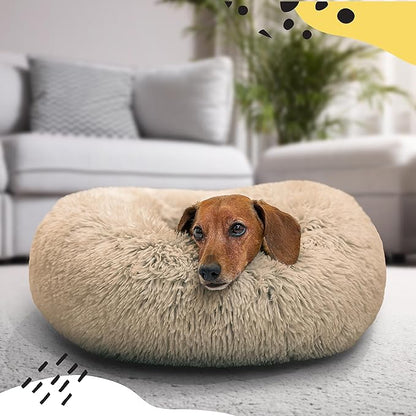 Best Friends by Sheri The Original Calming Donut Cat and Dog Bed in Shag Fur Taupe 23"