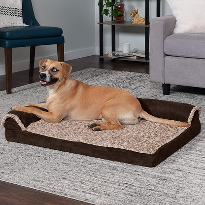 Furhaven Cooling Gel Dog Bed for Large/Medium Dogs w/ Removable Bolsters & Washable Cover 55 lbs