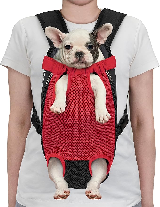 PetAmi Dog Carrier Backpack, Adjustable Dog Pet Cat Front Carrier Backpack | Ventilated Dog Chest Carrier for Hiking Camping Travel, Sling Bag for Small Medium Dog Cat Puppies, Large, 12-16 lbs, Red