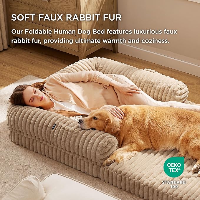 Bedsure Foldable Human Dog Bed for People Adult 2 in 1 Corduroy