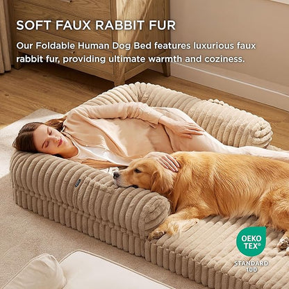 Bedsure Foldable Human Dog Bed for People Adult 2 in 1 Corduroy