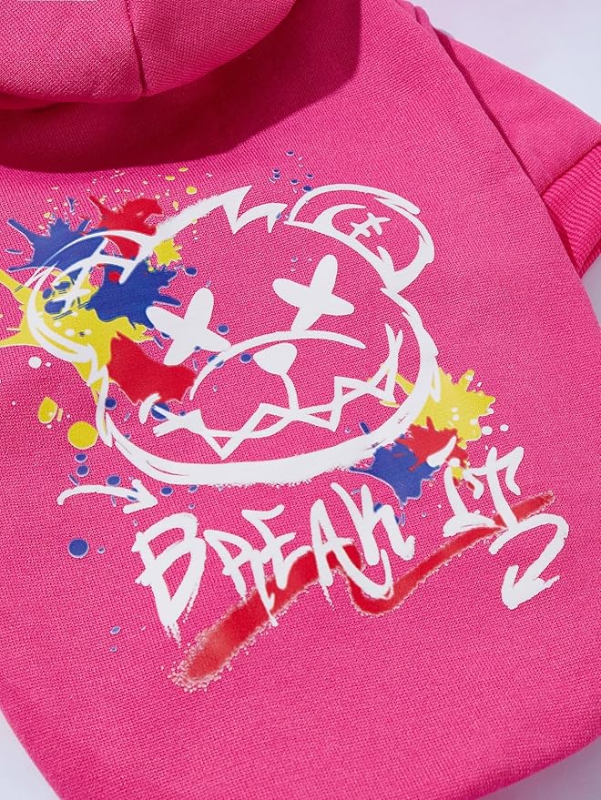 QWINEE Cartoon Bear Print Cat Hoodie Breathable Stretchy