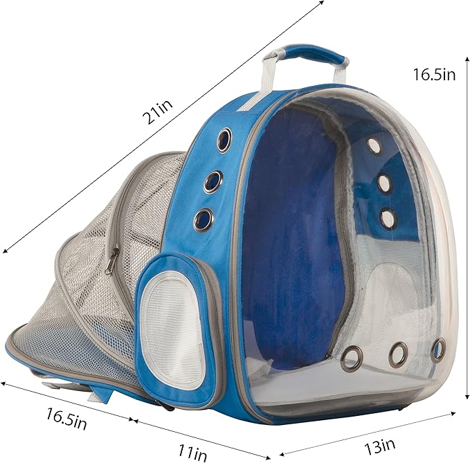 Cat Backpack Carrier Bubble, Cat Dog Bookbag Carrier, Airlined Approved Dome Bag for Traveling Hiking Camping (Expandable blue)