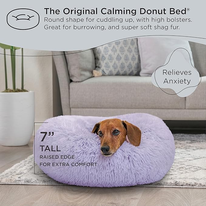 Best Friends by Sheri The Original Calming Donut Cat and Dog Bed in Shag Fur Lavender 23"