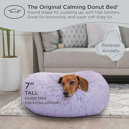 Best Friends by Sheri The Original Calming Donut Cat and Dog Bed in Shag Fur Lavender 23"