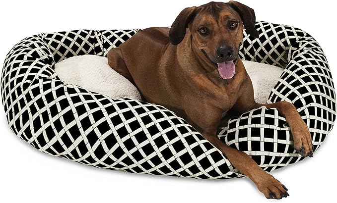 52 inch Black Bamboo Sherpa Bagel Dog Bed