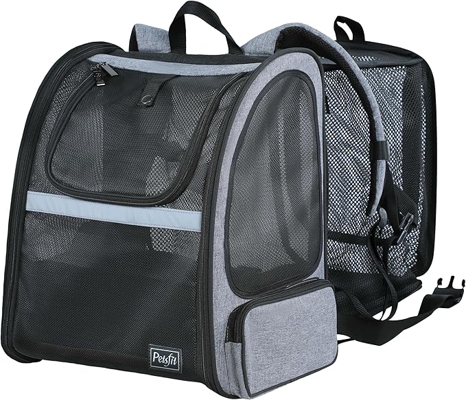 Petsfit Cat Backpack Carrier,Pet Carrier Backpacks Expandable with Great Ventilation,Fleece Mat,Perfect for Hiking,Camping Hold Pets Under 22 lbs