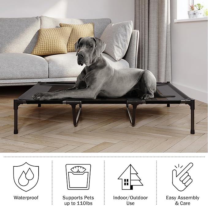 PETMAKER Elevated Dog Bed 48x36-Inch Portable 110lbs (Black)