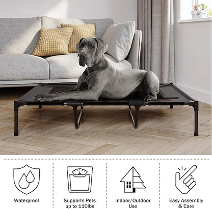 PETMAKER Elevated Dog Bed 48x36-Inch Portable 110lbs (Black)