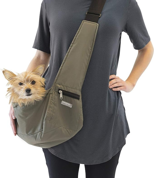 Cloak & Dawggie Dog Sling Carrier Tiny XXS Extra Extra Small Dogs, Puppy Toy Teacup Wearable Adjustable Pet Cross Body Shoulder Bag Waterproof Nylon Travel My Canine Kids (8722) (4-8 lbs, Olive)