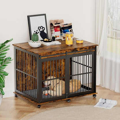 NicBex Dog Crate Furniture Dog Cage with Sliding Iron Doors and Lift Top