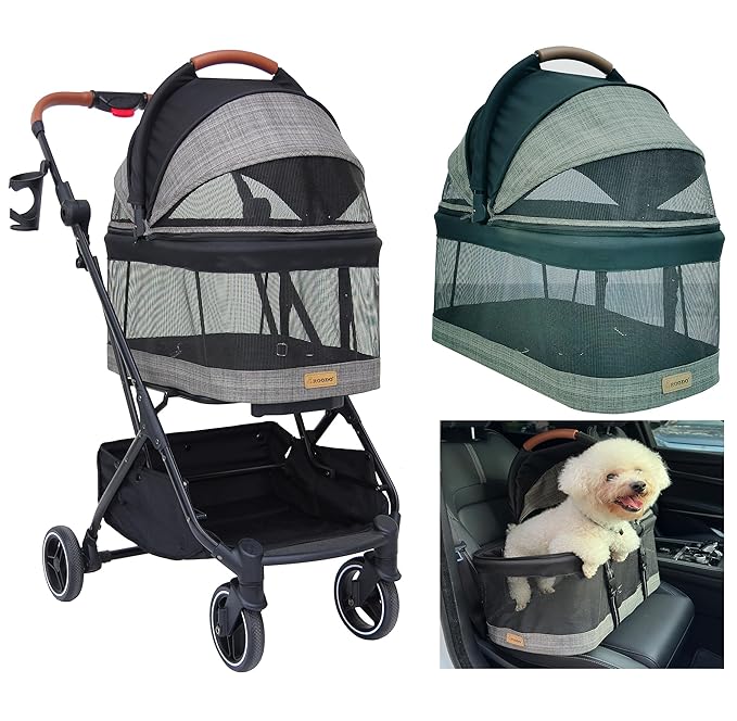 ROODO Dog Stroller Cat Stroller 3-in-1 Multifunctional 4 Wheels Lightweight Foldable Portable Detachble Pet Gear 30lbs Small