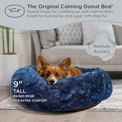 Best Friends by Sheri The Original Calming Donut Cat and Dog Bed in Lux Fur Navy 30"