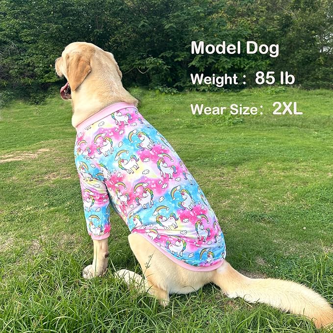 Dog Colorful Unicorn T Shirts Rainbow Pattern Printed Pet Shirt Softable Pajamas for Large Dog (XL,Colorful)