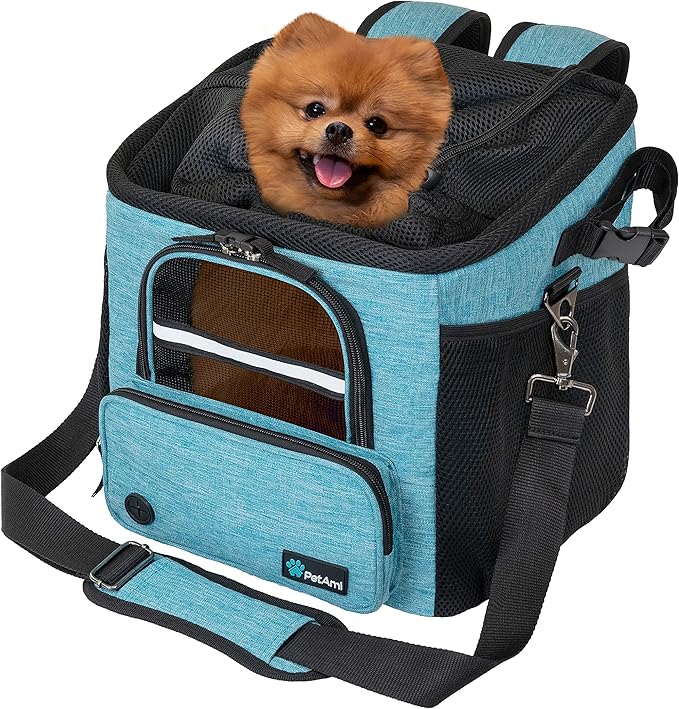 PetAmi Dog Bike Basket, Soft-sided Ventilated Dog Bike Carrier Backpack, Dog Pet Bicycle Basket for Bike Handlebar, Small Medium Puppy Cat Kitten Car Booster Seat with Safety Strap (Teal Blue)