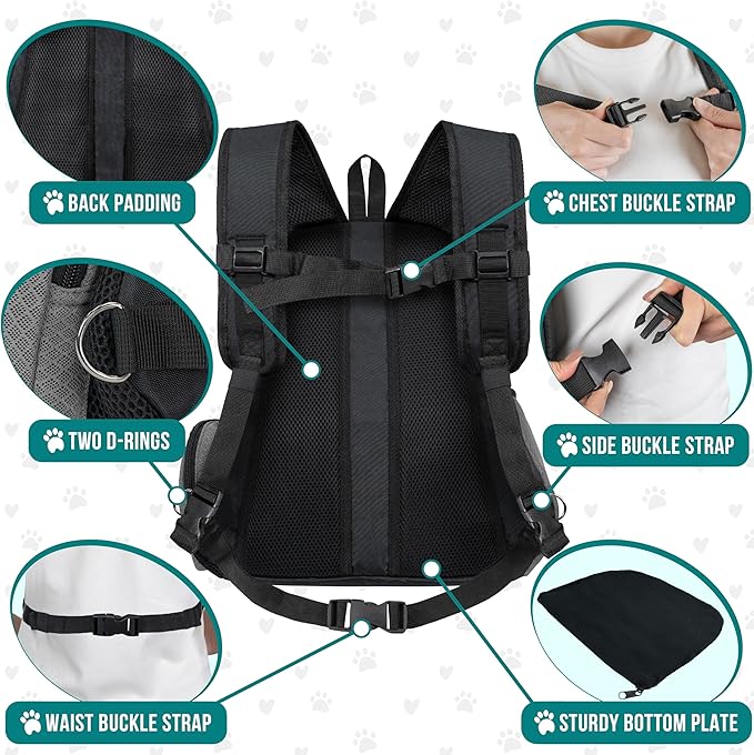 PetAmi Dog Front Carrier Backpack, Extra Ventilated Adjustable Pet Cat Chest Carrier Backpack, Small Dog Carrier for Hiking Camping Travel, Medium Dog Puppy Large Cat Carrying Bag, Max 14 lbs, Grey