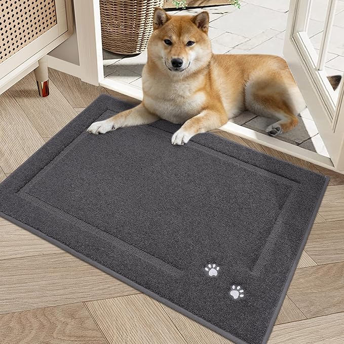 BEQHAUSE Dog Door Mat for Muddy Paws Dirt Trapper Absorbent Mud Mat for Dogs Non-Slip Washable Entryway Rug Low-Profile Soft Indoor Door Mats for Muddy Wet Shoes and Paws 24"x36"