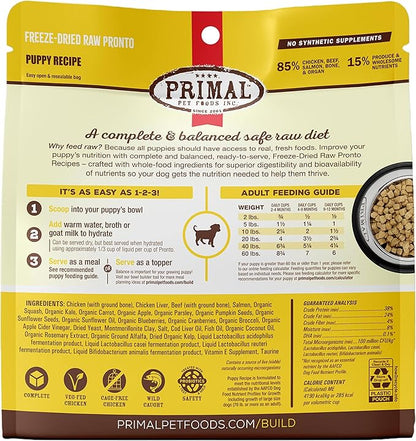 Primal Puppy Dog Food, Freeze Dried Dog Food, Pronto; Scoop & Serve, Complete & Balanced Meal; Also Use As Topper or Treat; Premium, Healthy, Grain Free, High Protein Raw Dog Food (7 oz)