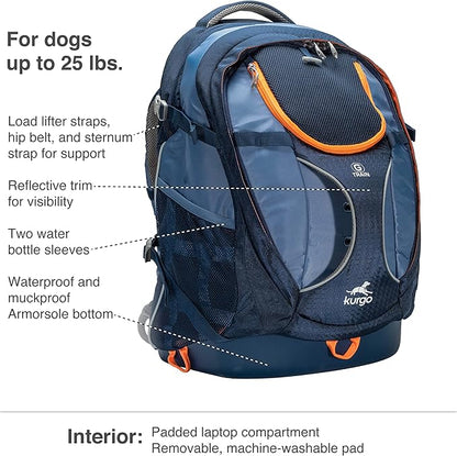 Kurgo G-Train - Dog Carrier Backpack for Small Pets - Cat & Dog Backpack for Hiking, Camping or Travel - Waterproof Bottom - Navy Blue