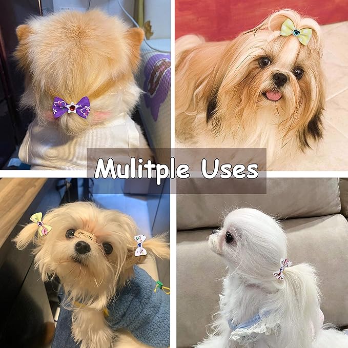 60Pcs Puppy Dogs Hair Barrettes Bows with Rubber Bands
