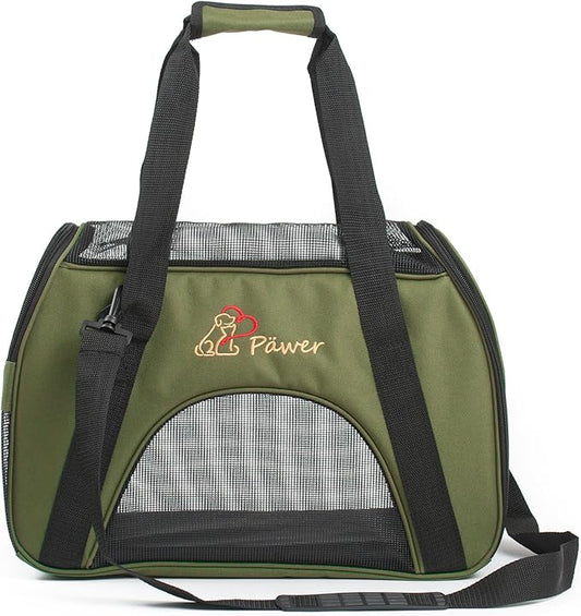 Soft-Sided Pet Carrier for Cat and Small Dog,Olive Color,Medium Size,Washable 600D Oxford Cloth Airline Approved Travel Tote,with 2 Mesh Opens and a Strap for Carry,Multiple Colors Available