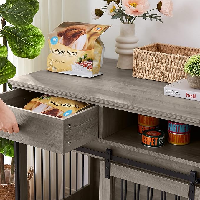 NicBex Dog Crate Furniture Dog Cage with Sliding Doors and Drawers