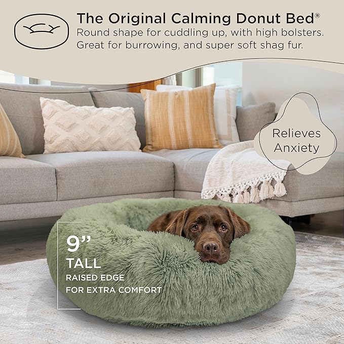 Best Friends by Sheri The Original Calming Donut Cat and Dog Bed in Shag Fur Sage 36"
