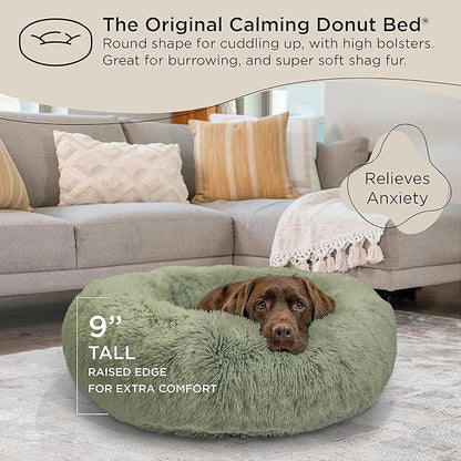Best Friends by Sheri The Original Calming Donut Cat and Dog Bed in Shag Fur Sage 36"