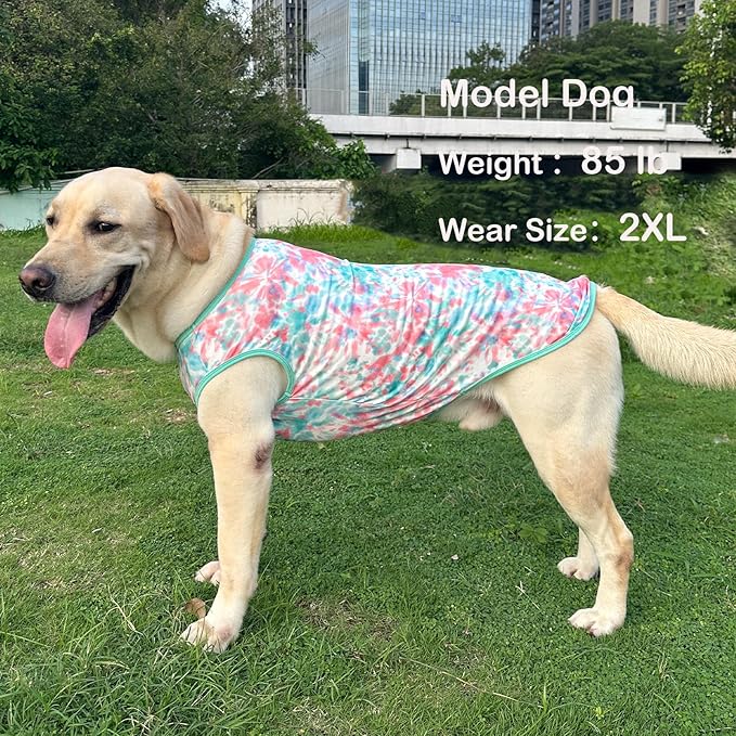 Dog Tie dye Sleeveless T Shirt Green Red Printed Dogs Vest Shirt Pajamas Breathable Stretchy Summer Clothes for Extra large Dog Boys Girls（3X-Large,Green）
