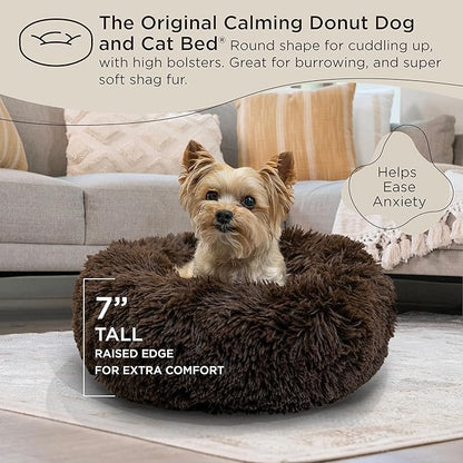 Best Friends by Sheri The Original Calming Donut Cat and Dog Bed in Shag Fur Shag Dark Brown 18"