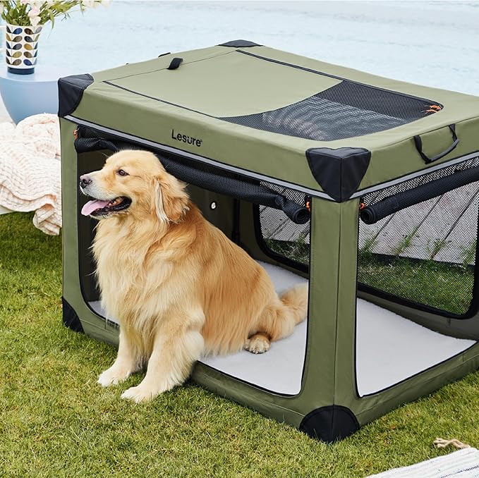 Lesure Soft Collapsible Dog Crate 42 Inch 4-Door Foldable