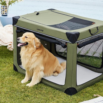 Lesure Soft Collapsible Dog Crate 42 Inch 4-Door Foldable