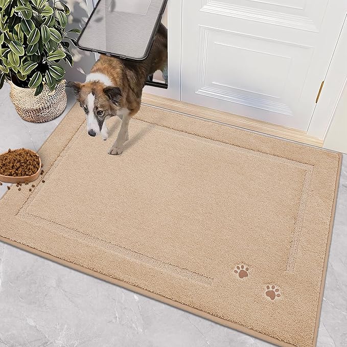 BEQHAUSE Dog Door Mat for Muddy Paws Dirt Trapper Absorbent Indoor Door Mats Non-Slip Washable Entryway Rug Low-Profile Welcome Dog Mat Polyester Mud Mat for Dogs and Wet Shoes 32"x48"