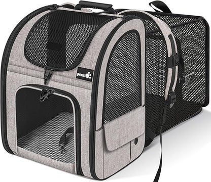 Pecute Pet Carrier Backpack, Dog Carrier Backpack, Expandable with Breathable Mesh for Small Dogs Cats Puppies, Pet Backpack Bag for Hiking Travel Camping Outdoor Hold Pets Up to 18 Lbs Khaki