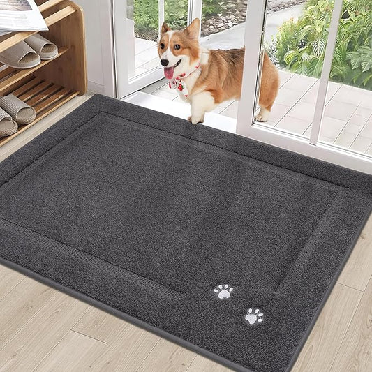 BEQHAUSE Dog Door Mat for Muddy Paws Dirt Trapper Absorbent Mud Mat for Dogs Non-Slip Washable Entryway Rug Low-Profile Soft Indoor Door Mats for Muddy Wet Shoes and Paws 32"x48"