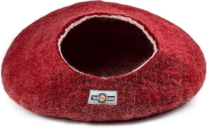 Yeti Pet Cave Pet Bed for Cats and Small Dogs, 100% New Zealand Wool, Red