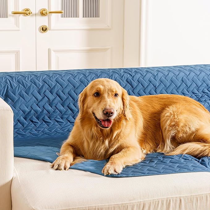 gogobunny 100% Double Sided Waterproof Dog Blanket Soft Pet Bed Cover Reversible Protect Furniture Couch Sofa Car for Puppy Cat Kids (Dark Blue/Light Blue 82x102 Inch 1))