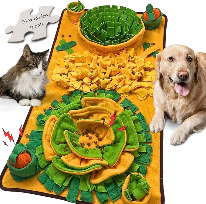 Snuffle Mat for Dogs, Cats and Small Pets, 34"X 19" Large Dog Snuffle Mat with Squeaky Plush Carrot Toy, Interactive Dog Puzzle Mat for Mental Stimulation and Boredom Buster…