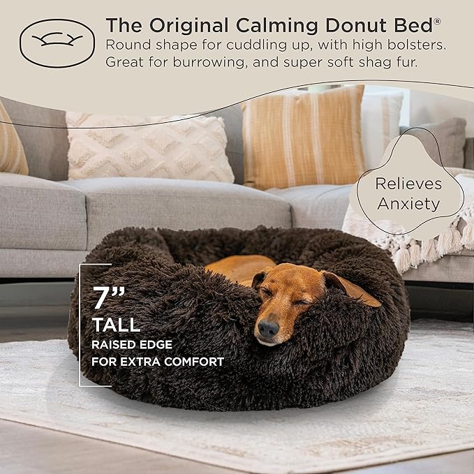 Best Friends by Sheri The Original Calming Donut Cat and Dog Bed in Shag Fur Dark Brown 23"