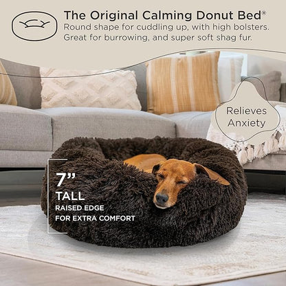 Best Friends by Sheri The Original Calming Donut Cat and Dog Bed in Shag Fur Dark Brown 23"