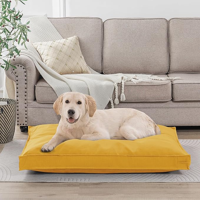 Dog Bed Cover, Waterproof Dog Bed Replacement Cover with Zipper, Oxford Removable Pet Bed Mattress Protector for Outdoor Use, 36Lx27Wx3H in, Bed Cover Only, Yellow