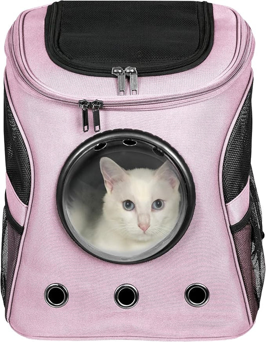 Modern Pet Carrier, Backpack for Small Pets with Strong Straps, Safety Zippers, Breathable Mesh, Changeable Window and Comfortable Pet Bag for Hiking, Travel and Outdoor Use (Pink)