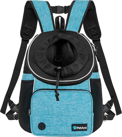 PetAmi Dog Front Carrier Backpack, Adjustable Dog Pet Cat Chest Carrier Backpack, Ventilated Dog Carrier for Hiking Camping Travel, Small Medium Dog Puppy Large Cat Carrying Bag, Max 10 lbs, Teal Blue