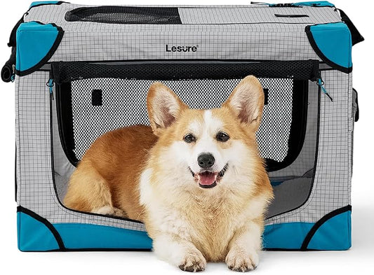 Lesure Cute Soft Collapsible Dog Crate 26 Inch 4-Door Foldable